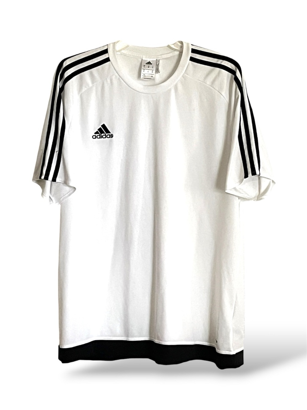 adidas Vintage Bright White Soccer Jersey w Iconic 3 Stripe Shoulder Accents - Picture 2 of 8